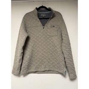 Eddie Bauer Mens Quilted Quarter Zip Pullover Sweater Beige Size Small